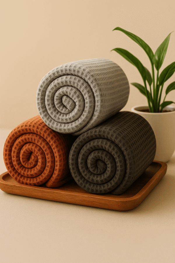 DRAPE&LUXE Honeycomb Cotton Towel – Pack of 3 (Black Grey Brown)