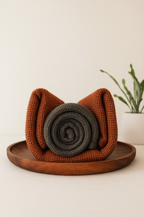 DRAPE&LUXE Honeycomb Cotton Towel – Pack of 2 (Black with brown)
