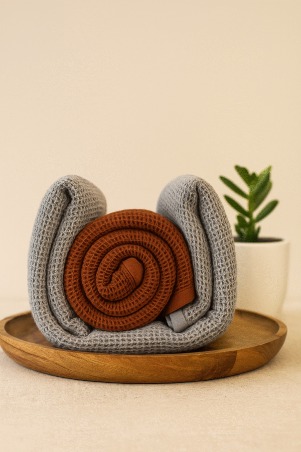 DRAPE&LUXE Honeycomb Cotton Towel – Pack of 2 (Grey with brown)