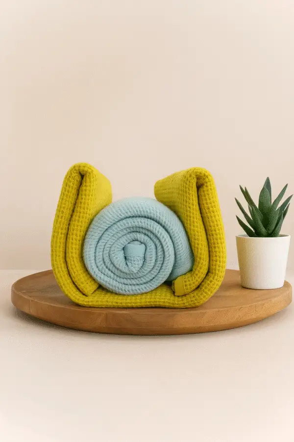 DRAPE&LUXE Honeycomb Cotton Towel – Pack of 2 (Yellow with blue)